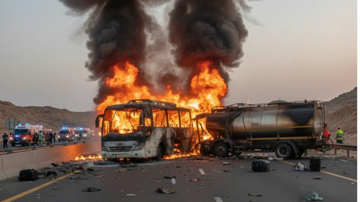 Автобус сгорел в Медине