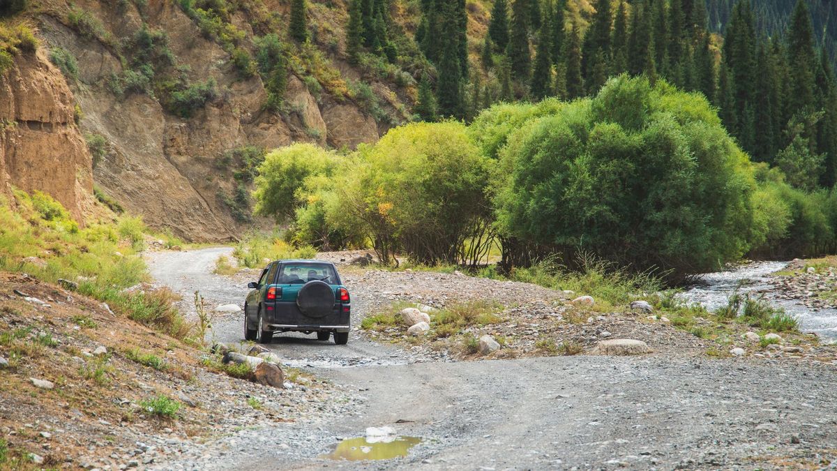 Машина едет по проселочной дороге