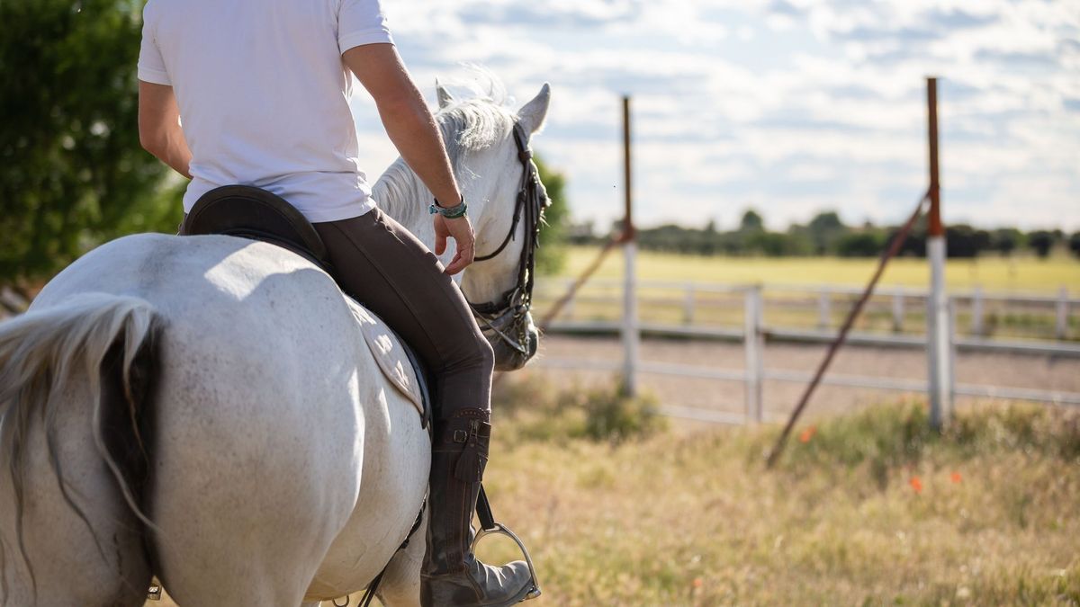 Мужчина едет верхом