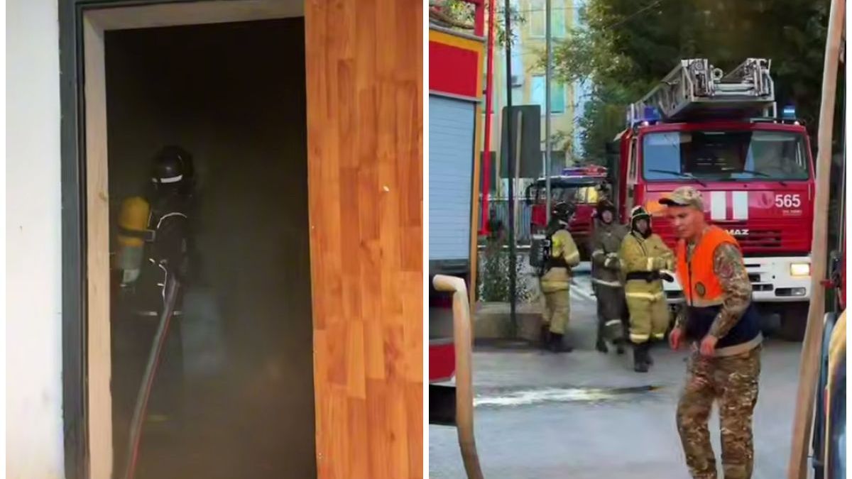 Пожарные тушат пожар