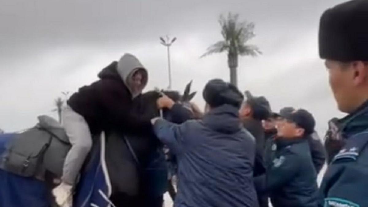 Жительницу Актау пытаются снять с лошади Жительницу Актау пытаются снять с лошади