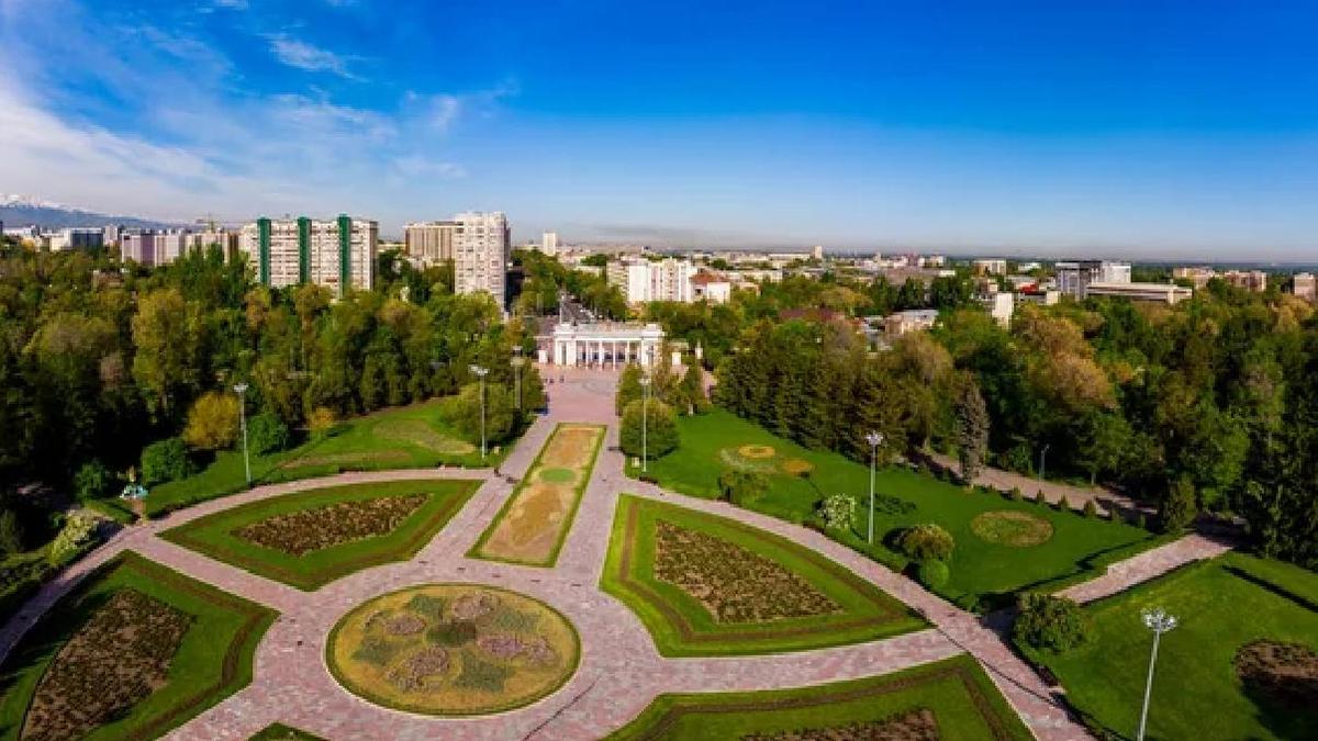 Вид сверху на парк в городе