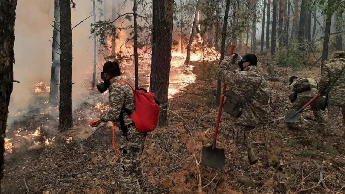 Военные тушат пожар