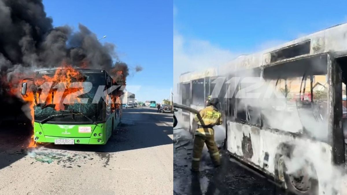 Горит пассажирский автобус