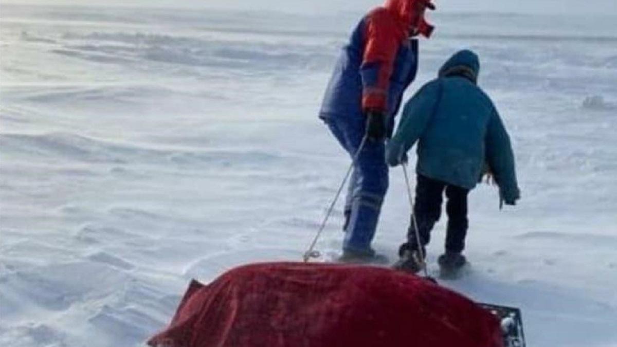 Тащат к скорой человека в Аркалыке