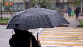 Женщина с зонтом переходит через пешеходный переход