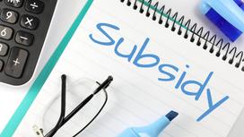 Лист с надписью «Субсидия», очки и калькулятор