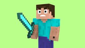 Игровой персонаж из Minecraft с мечом в руке