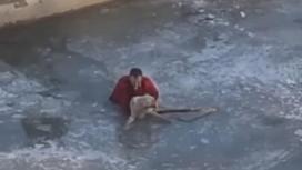 Мужчина спас собаку в реке в Алматы