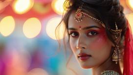 Красивая девушка с ярким макияжем в индийском стиле
