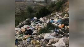 Горы мусора на берегу реки Талгар в Алматинской области