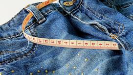 На джинсах лежит портновский сантиметр