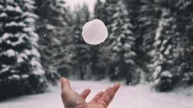 Рука подбрасывает снежный шар