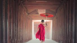 Маленьких монах с красным зонтиком