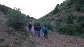 Турист и спасатели спускаются со склона в Туркестанской области