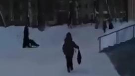 Мальчик бежит за санями в ВКО