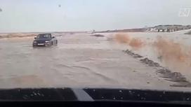 Подтопленный участок дороги в Жамбылской области