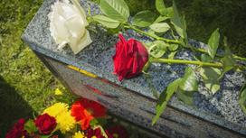 Цветы лежат на надгробии