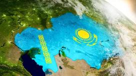 Территория и флаг Казахстана на земном шаре
