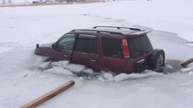 Авто провалилось под лед на Капчагайском водохранилище (фото)