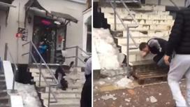 Ледяная глыба с крыши упала на мужчину в Алматы (видео)