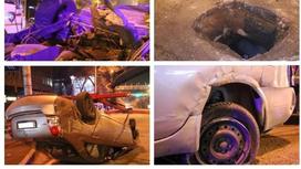 Алматыда беті ашық құдыққа түскен Nissan көлігі аударылып қалды (фото)