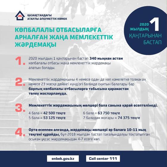 2020 жылдың 1 қаңтарынан бастап 340 мыңнан астам көпбалалы отбасы жаңа мемлекеттік жәрдемақы алатын болады 2020 жылдың 1 қаңтарынан бастап 340 мыңнан астам көпбалалы отбасы жаңа мемлекеттік жәрдемақы алатын болады