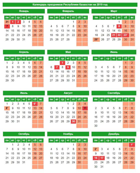 119 дней отдохнут казахстанцы в 2019 году 119 дней отдохнут казахстанцы в 2019 году