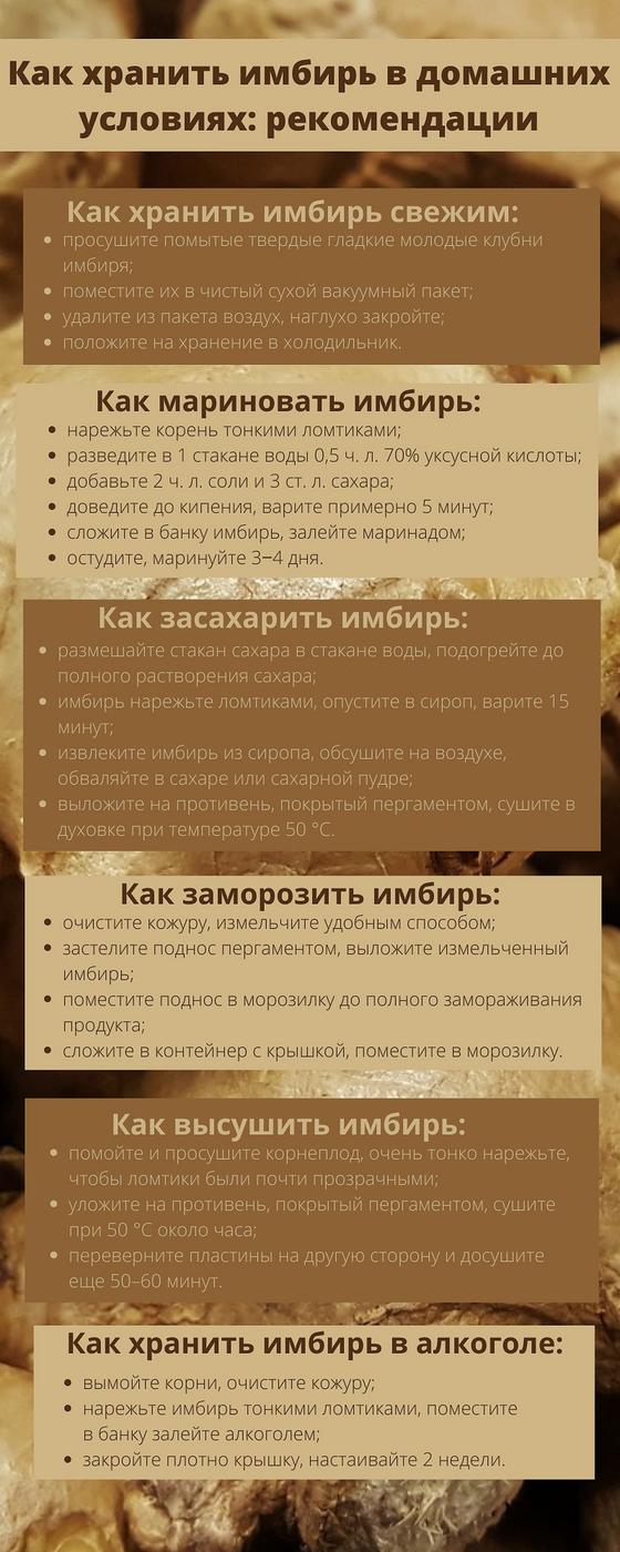 Рекомендации по хранению имбиря в домашних условиях (инфографика) Рекомендации по хранению имбиря в домашних условиях (инфографика)