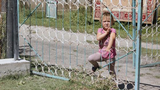 Девочка смотрит через забор Девочка смотрит через забор