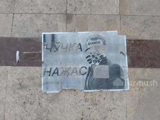 Плакаты с фотографией Эммануэля Макрона в Оше Плакаты с фотографией Эммануэля Макрона в Оше