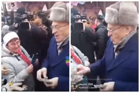 Жириновский раздал деньги "крепостным и холопам" на Красной площади Жириновский раздал деньги "крепостным и холопам" на Красной площади