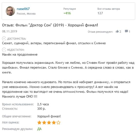 «Доктор Сон»: отзывы «Доктор Сон»: отзывы