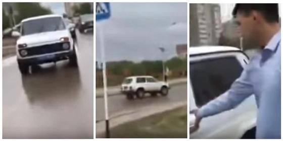 Погоня за полицейской "Нивой" в Актобе попала на видео Погоня за полицейской "Нивой" в Актобе попала на видео