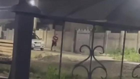Мужчина с ружьем у ворот дома родственников Мужчина с ружьем у ворот дома родственников