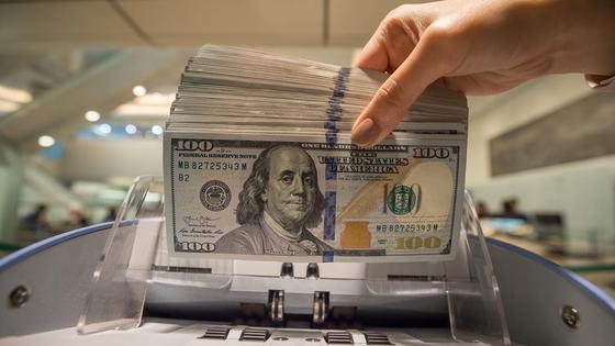 Девушка держит доллары Девушка держит доллары